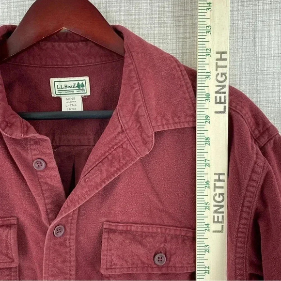 LL Bean Mens Size L Tall long sleeve button up beefy flannel shirt red 1780 - Picture 6 of 7
